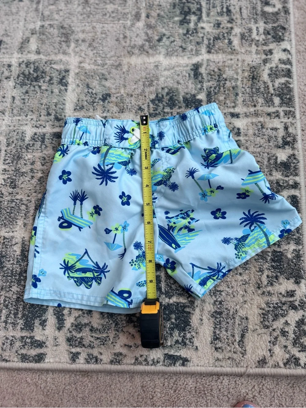 Cat & Jack Light Blue Tropical Swim Trunks with Navy & Lime Accents